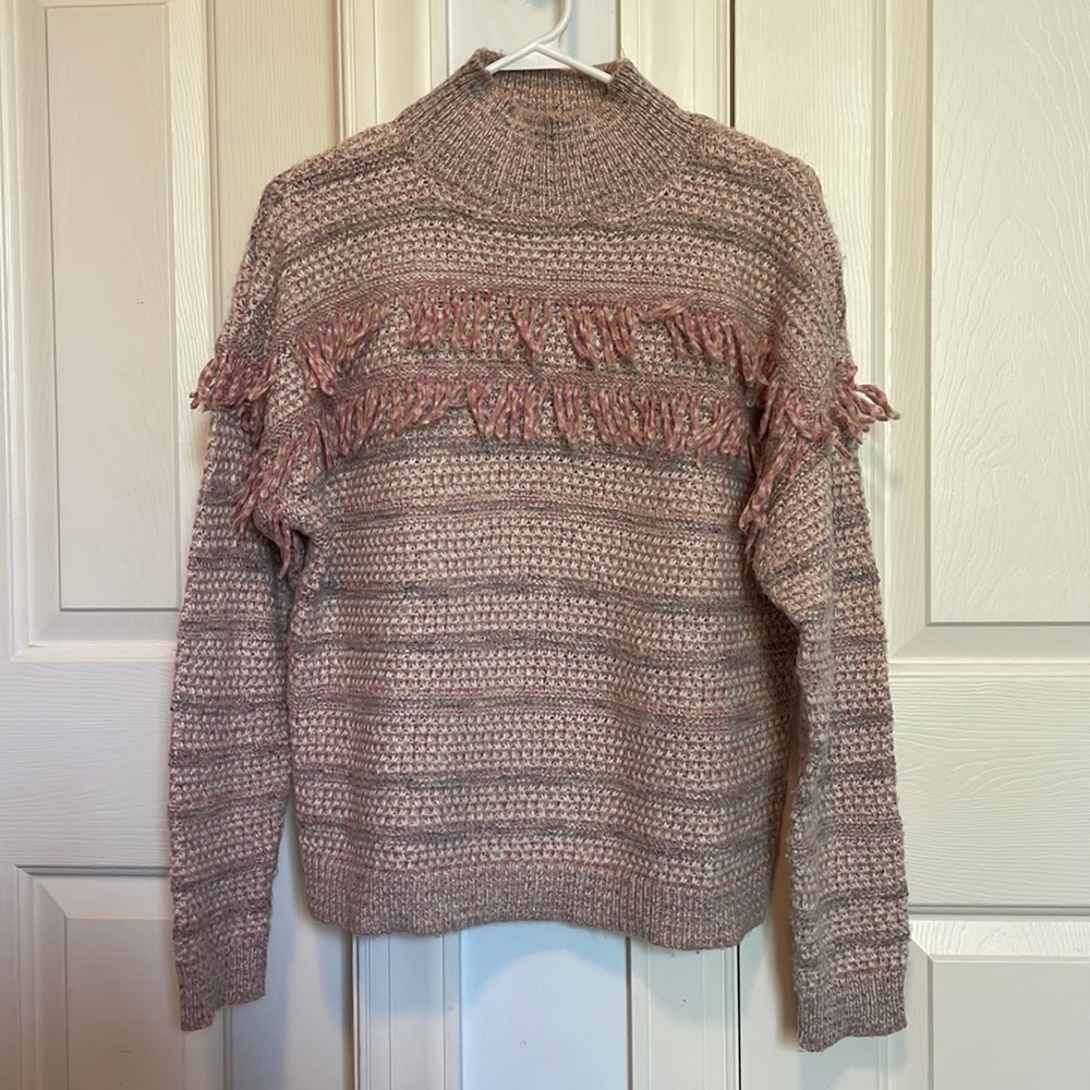LOFT Blush mock neck sweater, fringe detail NWT, size small fits true to size